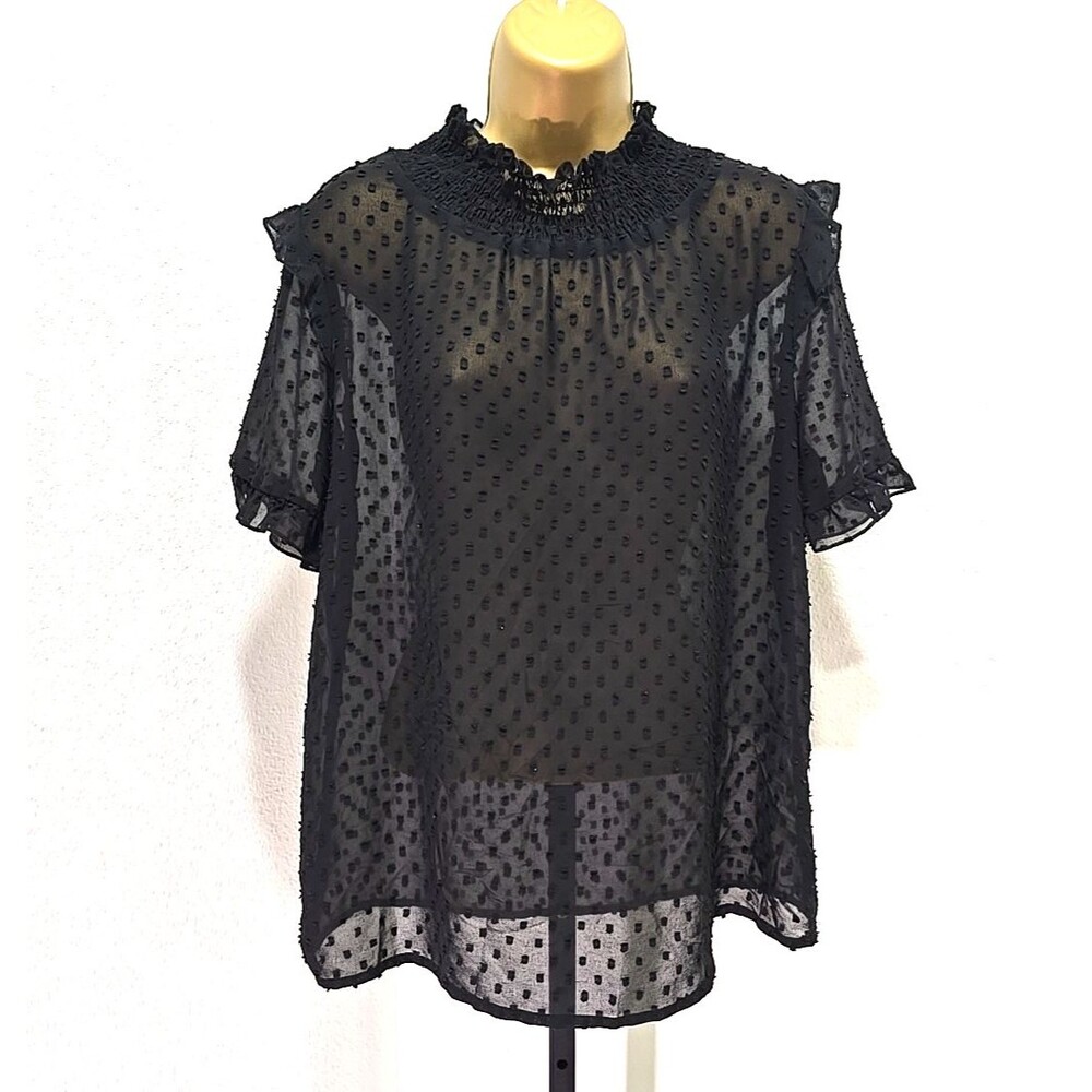 Sheer Chiffon Black Swiss Dot Top M Ruffle Whimsigoth Cottage Feminine Victorian